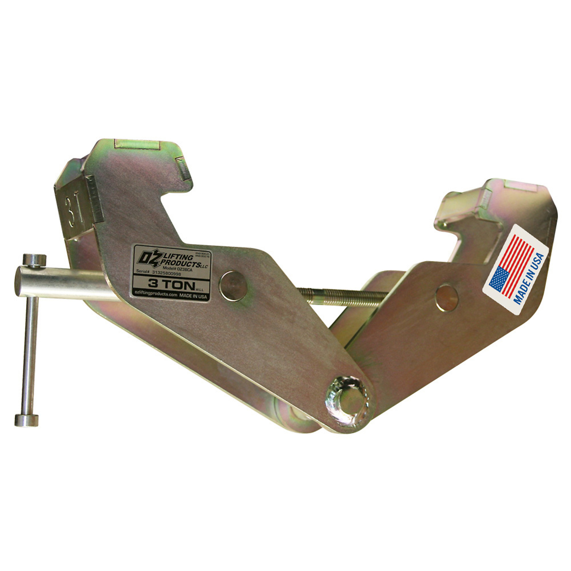 OZ Lifting Products Fully Welded Beam Clamp, 3-Ton Capacity, 3.15-13in. Flange Width, Model# OZ3BCA